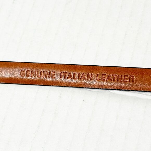 Lauren Ralph Lauren Italian Leather Skinny Belt Women XL Embossed Black Brass main image 8